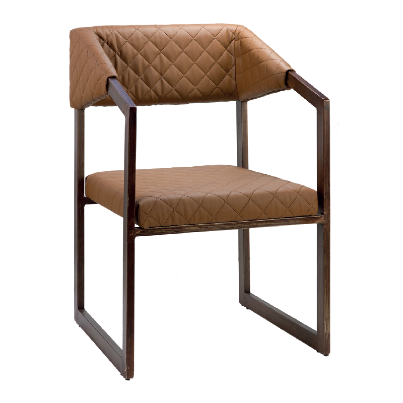 ME 86 Πολυθρόνα μεταλλική  με ταπετσαρία καφέ   Υ: 82 Β: 55 Μ: 58