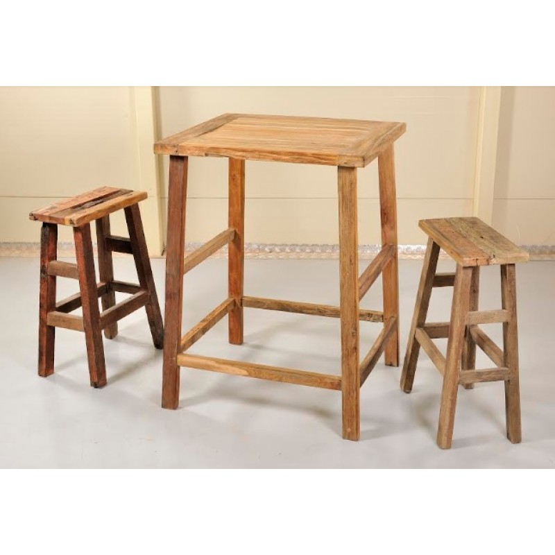 JKG PROVENCE-Τραπέζι BAR + δυο σκαμπό  από φυσικό ξύλο acacia 70χ80χ110cm