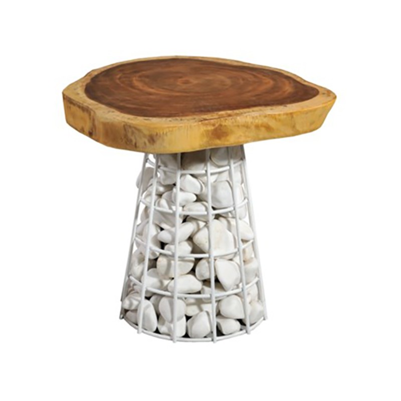 JKG  ΒΟΤΣΑΛΟ Τραπέζι με μεταλλική βάση και καπάκι χειροποίητο από μασίφ ξυλο suar. Φ 70χ75 ύψος cm