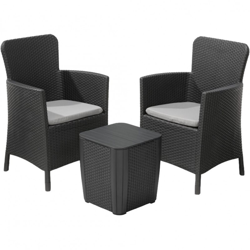 Σετ καθιστικού εξωτερικού χώρου σε χρώμα ανθρακί (1 τραπέζι και 2 καρέκλες)  PP KETER | MIAMI BALCONY