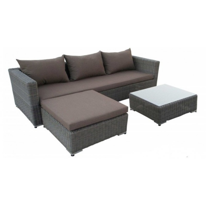 BLIUMIS  ARUBA ΣΕΤ 3 ΤΜΧ - Σαλόνι αλουμινίου- Wicker 227 * 160 + Μαξιλάρι 8 cm καφέ