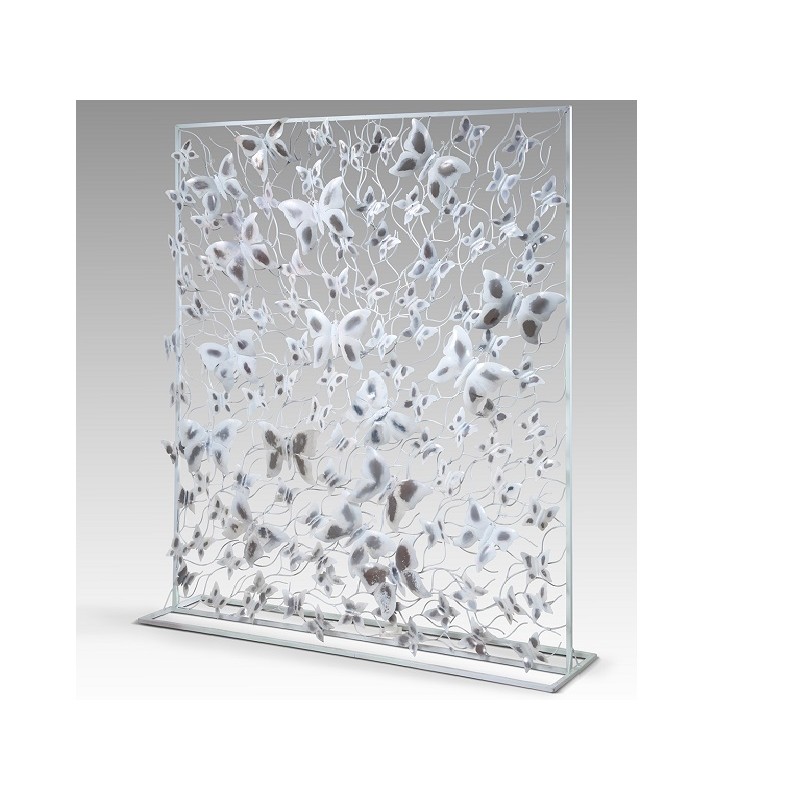 JKG 302595  Διαχωριστικό παραβάν, μεταλλικό, με πεταλούδες, σε  white wash (2,00×2,00cm)