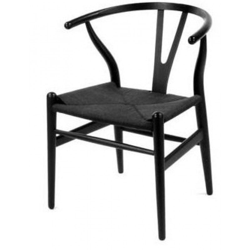 Arizona ri 81429 - Καρέκλα ξύλινη μαύρη με μαύρο κορδόνι στο κάθισμα - replica Wishbone chair CH24