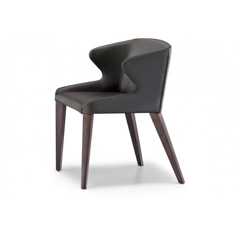 Pedrali  LEILA 681  Πολυθρόνα με ξύλινο σκελετό και γκρί  δέρμα 54x58x74/45cm