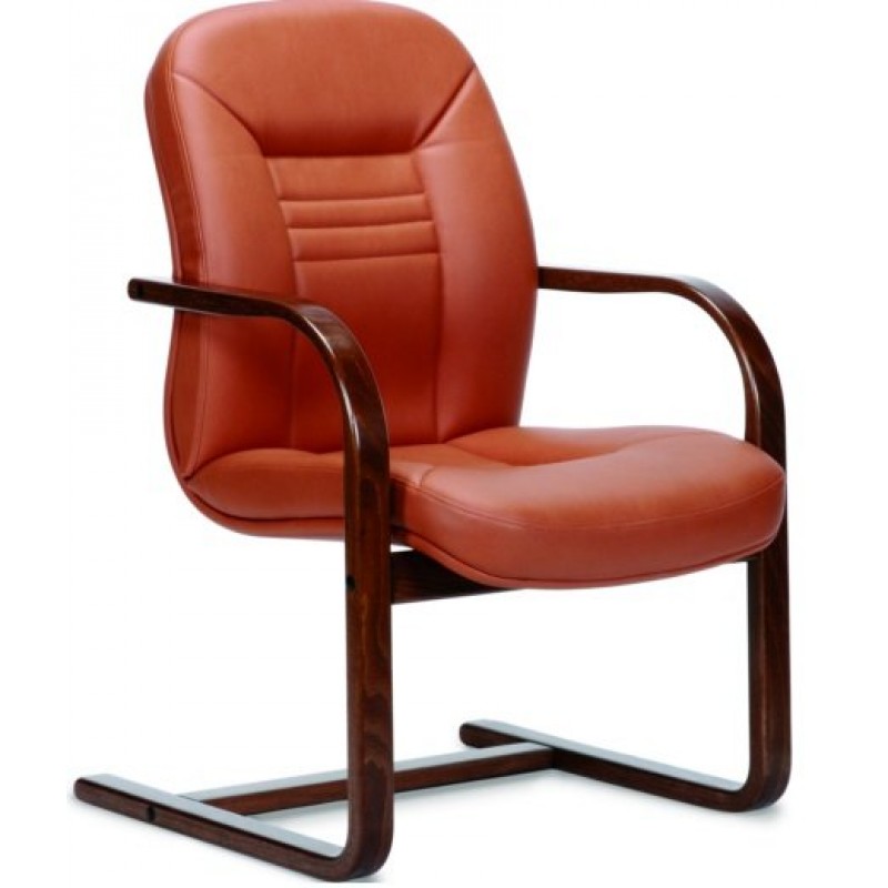 Delta Thessis 6951 Χ - Κάθισμα  σταθερό επισκέπτου μεσαία πλάτη δερμάτινη  κόκκινη μπράτσα καρυδιάς 61X56X93cm 