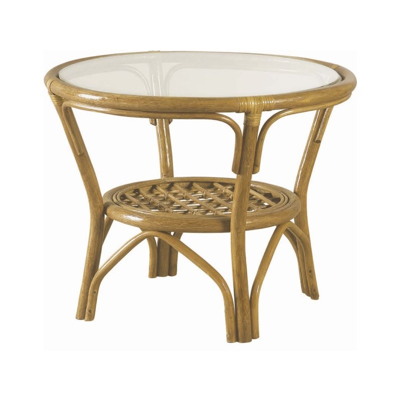 Τραπέζι από φυσικό rattan με δερμάτινα δεσίματα. Διάσταση: Φ.0,72 χ 0,57 ύψος  - JK 3086BC3