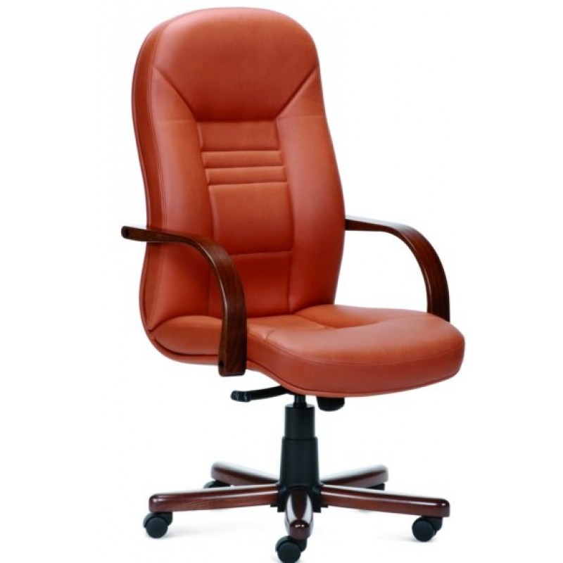 Delta Thessis 5448 X - Κάθισμα διευθυντικό με δερματίνη,δέρμα - ψηλή πλάτη, βάση και μπράτσα ξύλινα σε χρώμα καρυδιάς