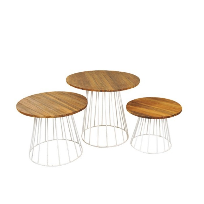 JK-121910- SET 3 Τραπεζιών μασιφ ξυλο και μεταλλο  Διαστάσεις  50Χ50Χ50cm,  Φ 60Χ60X50cm, 70Χ70X50cm 