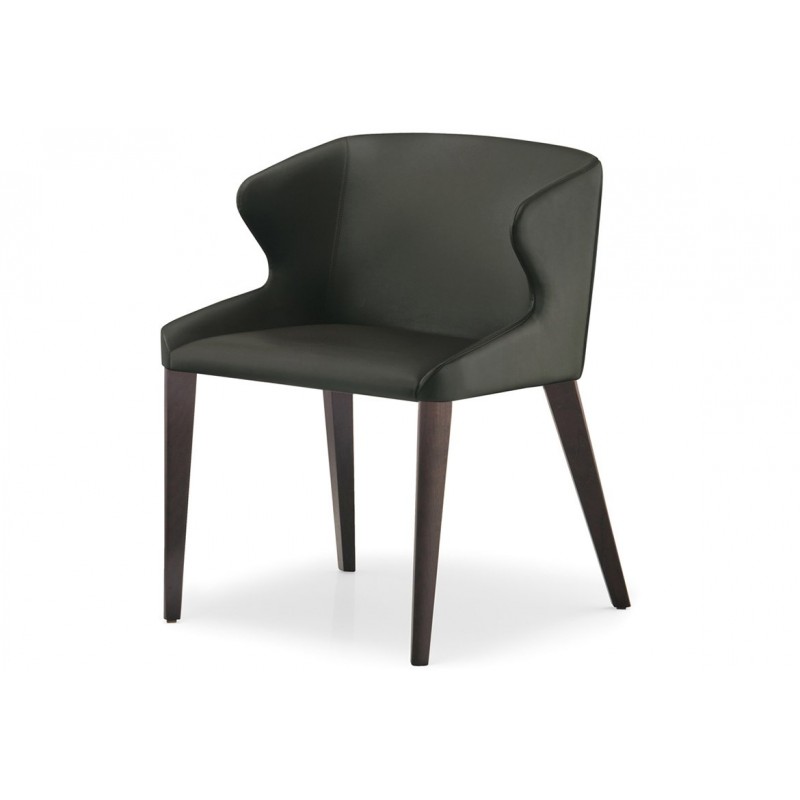 Pedrali  LEILA 681  Πολυθρόνα με ξύλινο σκελετό και γκρί  δέρμα 54x58x74/45cm