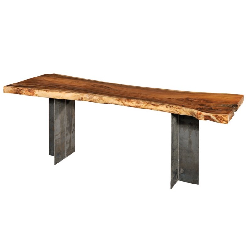 JK  SUAR BAR TABLE - ΤΡΑΠΕΖΙ ΜΕ ΜΕΤ/ΚΗ ΒΑΣΗ ΚΑΙ ΕΠΙΦΑΝΕΙΑ ΞΥΛΟ ( SUAR 200X80X110 ύψος cm)