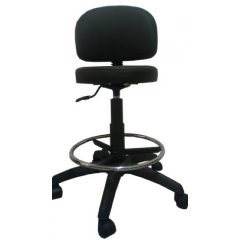 THIM STOOL Τροχήλατη Καρέκλα -Φ38 Γραφείου σχεδιαστηρίου με πλάτη , (επιλογή δερματίνης ή υφάσματος και Αμορτισέρ)