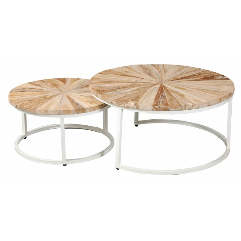 JK 122477 - Τραπέζι σετ 2 τεμαχίων με ξύλινο μασιφ καπάκι και σιδερένια βάση.(Διάστ.0,60Χ0,33 & 0,80Χ0,40 m)