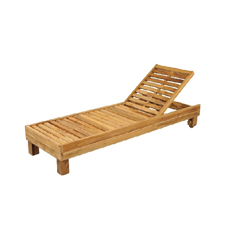 JK 801242 - Ξαπλώστρα με ανάκλιση στην πλάτη και ρόδες, απο μασίφ ξύλο teak.( 2,00χ0,33Χ0,64 m)