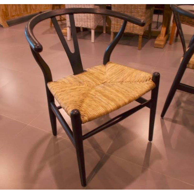 Arizona ri 81429 - Καρέκλα ξύλινη μαύρη με μαύρο κορδόνι στο κάθισμα - replica Wishbone chair CH24