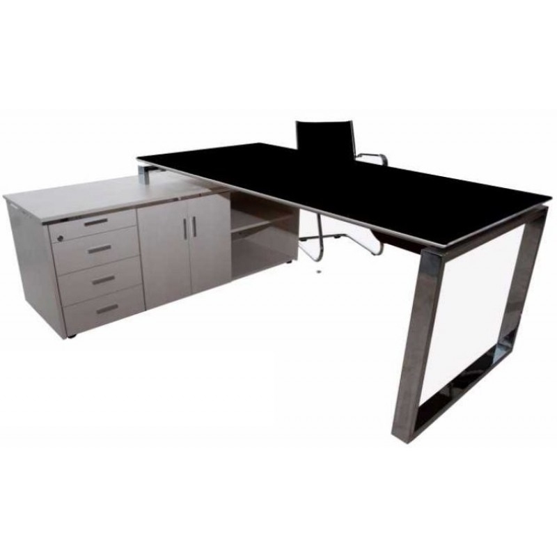 THESIS 94090313 Γραφείο μεταλλικό με μοριοσανιδα 180x90x75 cm και βοηθητικό γραφείο (160x60 cm)  με συρταριέρες