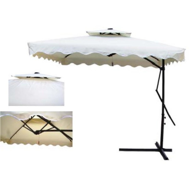 BLIUMIS  5087G - Ομπρέλα τετράγωνη  220 * 220 cm με ανεξάρτητο αεραγωγό -κρεμαστή με βάση  Ιστός Ø 48 / 42 mm