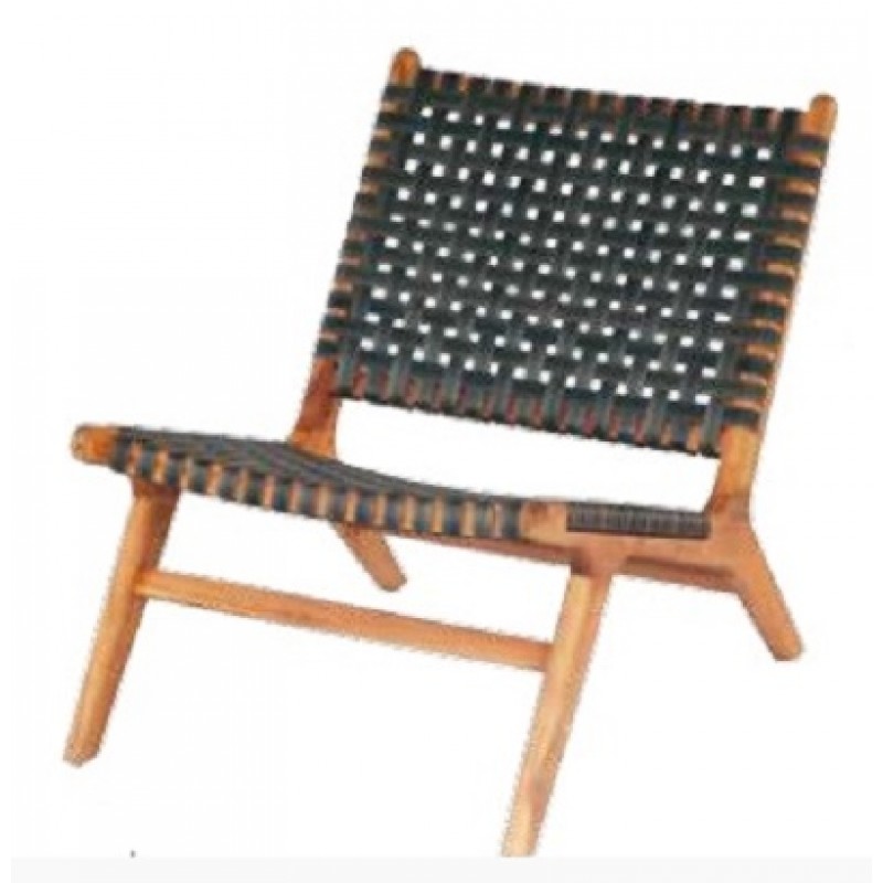 Πολυθρόνα lounge Delhi1 από ξύλο ακακία και συνθετικούς μαύρους ιμάντες Διάσταση προϊόντος :59X80X71H