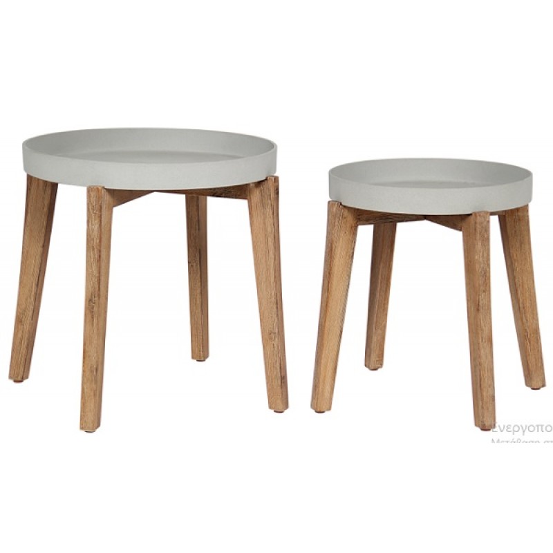 Τραπέζι από τσιμεντοκονία στην επιφάνεια και σκελετός από μασίφ ξύλο τεακ. Φ 61Χ45 cm -  JKG 711001L