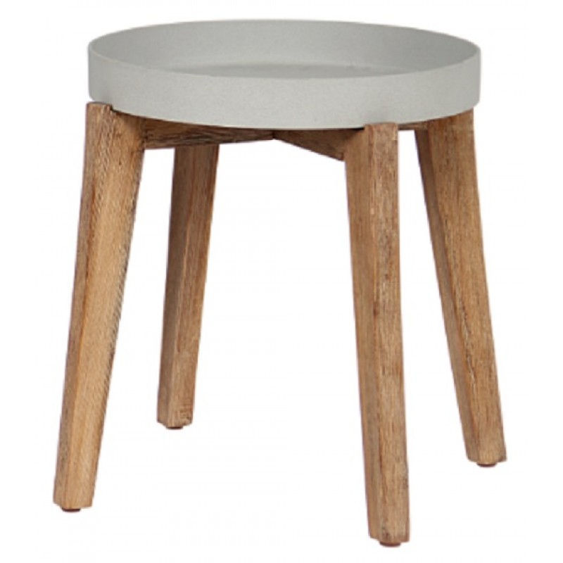 Τραπέζι από τσιμεντοκονία στην επιφάνεια και σκελετός από μασίφ ξύλο τεακ. Φ 51Χ45 cm -  JKG 711001S