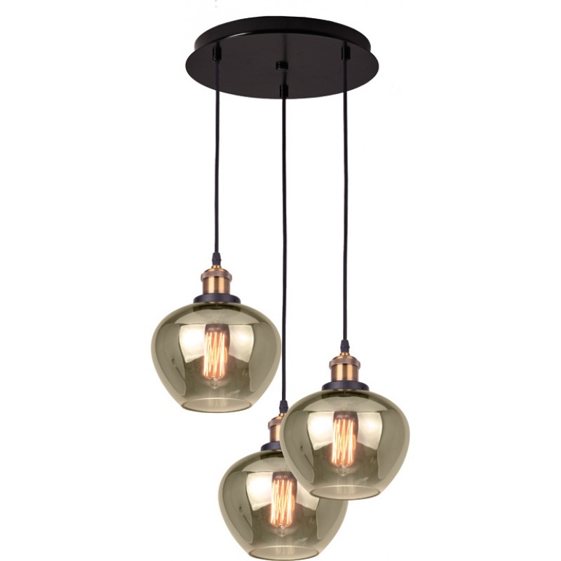 Μεταλλικό Κρεμαστό Τρίφωτο Φωτιστικό Με Ροζέτα Και Μελί Γυάλινους Διαχύτες Ø300 3xE27 JONAS VIOKEF