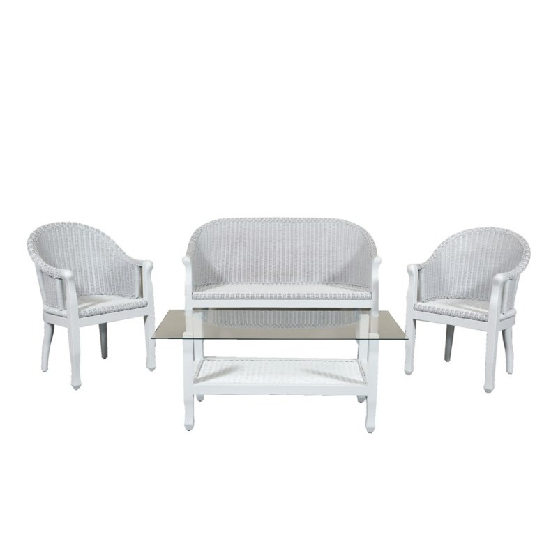 Just jk 2030G  Καναπές 2θέσιος ΠΑΣΑΙΚ φυσικό ραττάν σε λευκό χρώμα