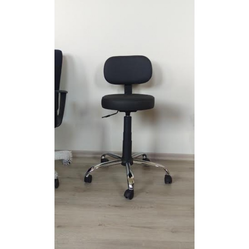 THIM STOOL Τροχήλατη Καρέκλα -Φ38 Γραφείου σχεδιαστηρίου με πλάτη , (επιλογή δερματίνης ή υφάσματος και Αμορτισέρ)