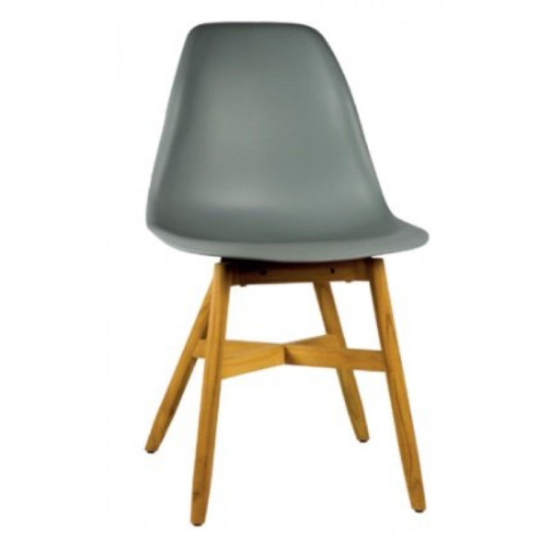 K 996 - Καρέκλα  πολυπροπυλενίου γκρί  με ξύλινη βάση teak  Υ: 82 Β: 58 Μ: 47