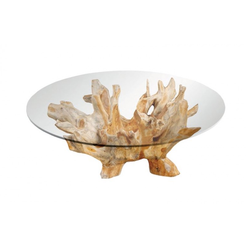 JKG 130187 Τραπέζι σαλονιου από μασίφ ξύλο με γυαλινη επιφανεια.    Φ.1,20χ0,47.  