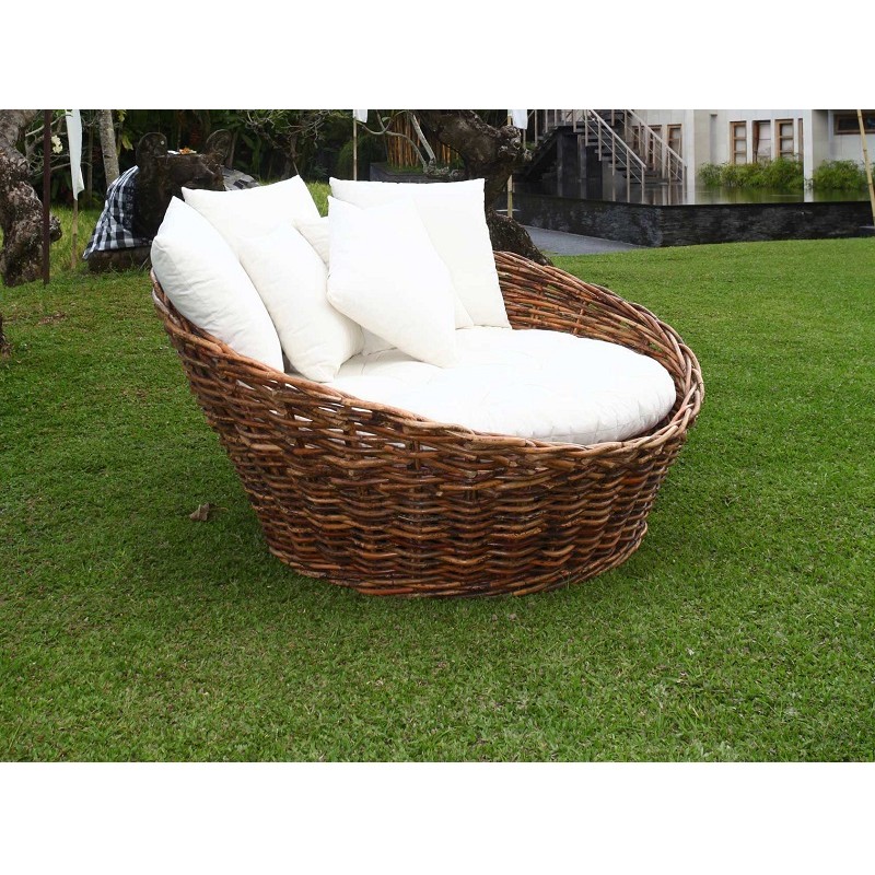 Καναπές στρογγυλός χειροποίητος από λυγαρία (μασίφ κλαδί) και λευκά μαξιλάρια. Φ150χ85 - jkg  30445