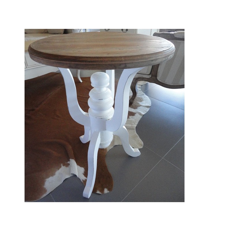 JKG 121935  Τραπέζι Ροτόντα  μαόνι, λευκή βάση και φυσικό καπάκι. Φ50Χ65Υ