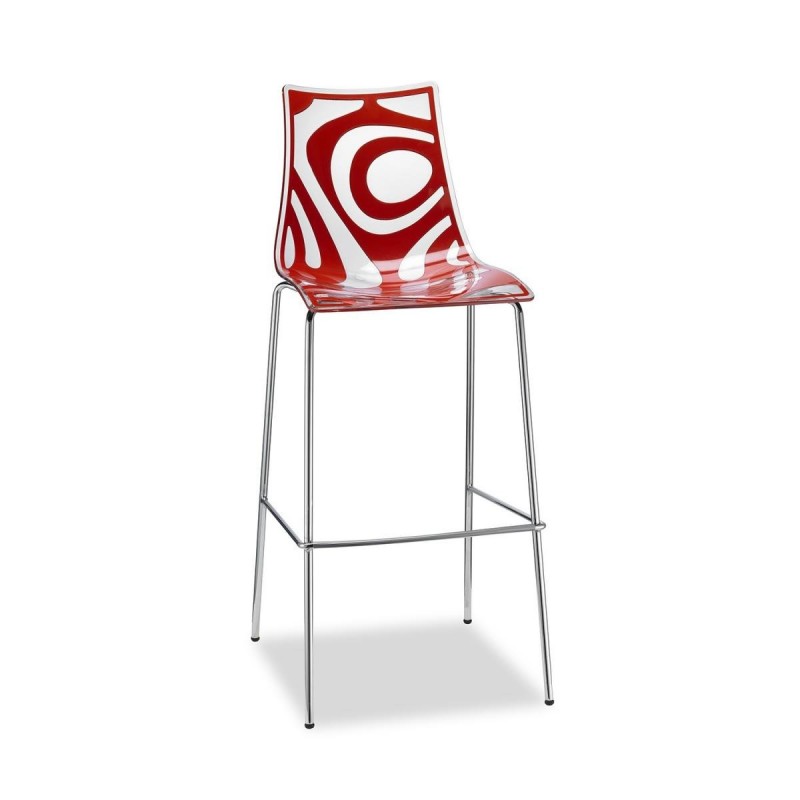 BAR STOOL WAVE ART. 2540(206)  -Σκαμπό μπαρ μεταλλικός σκελετός και καθισμα απο τεχνοπολυμέριο κόκκινο λευκό   53χ51χ(80)116