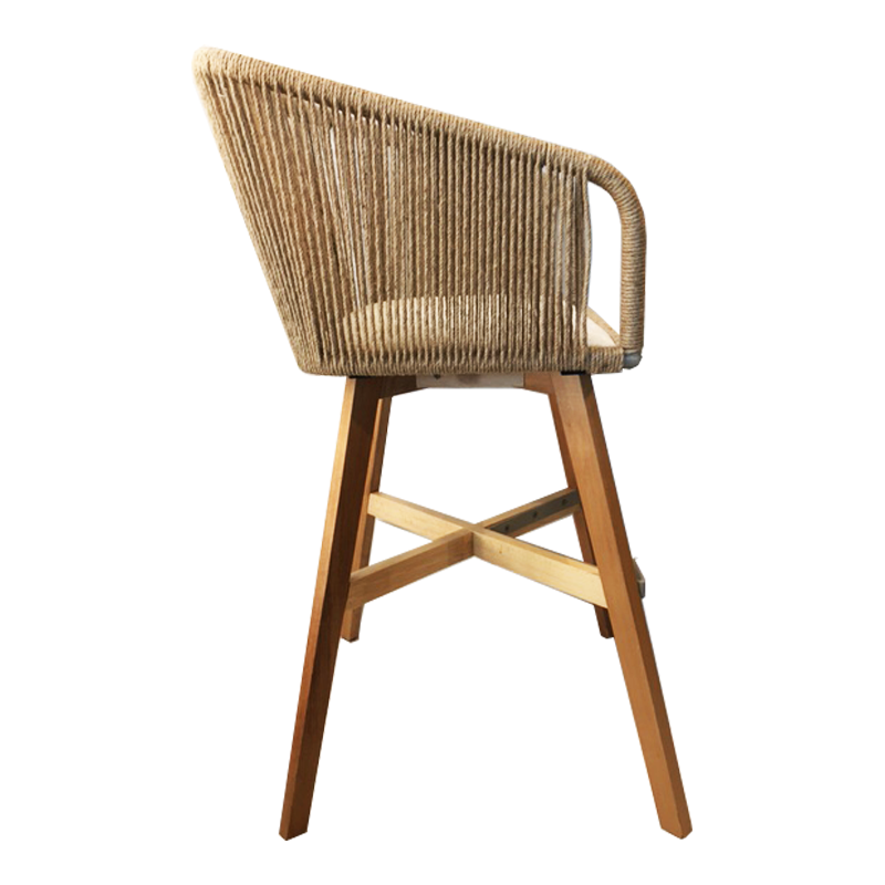 S 967  Ξύλινο σκαμπό με ταπετσαρία πλεγμένη με νήμα. Υ: 96 Β: 56 Μ: 62