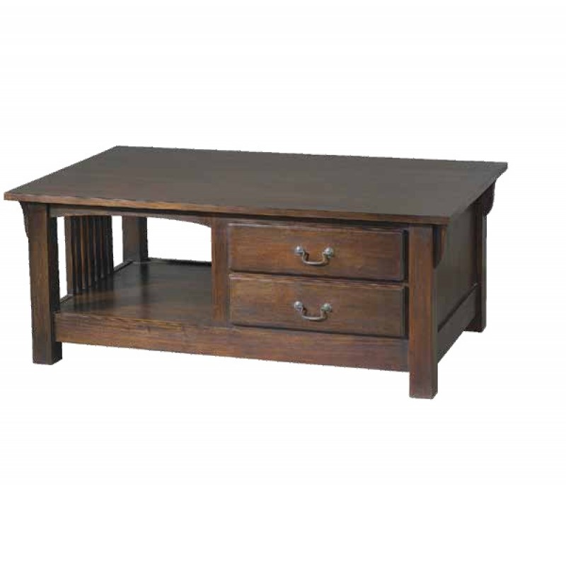 jk TB156  Τραπέζι σαλονιού με δύο συρτάρια και ράφι από μασίφ μαόνι. 120X47X70 cm