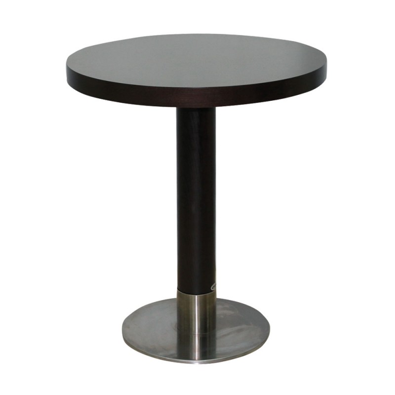 T 211  -Τραπέζι με επιφάνεια mdf 3 cm - μασίφ οξιά βάση με μεταλλικό πιάτο  Φ70Χ75