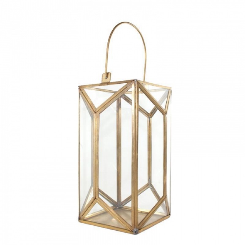 ΦΑΝΑΡΙ ΒRΑSS DΙΑΜΟΝD  - Φανάρι πολύγωνο από μπρούντζο και γυαλί  (Μήκος 11,5 x Ύψος: 23 cm )