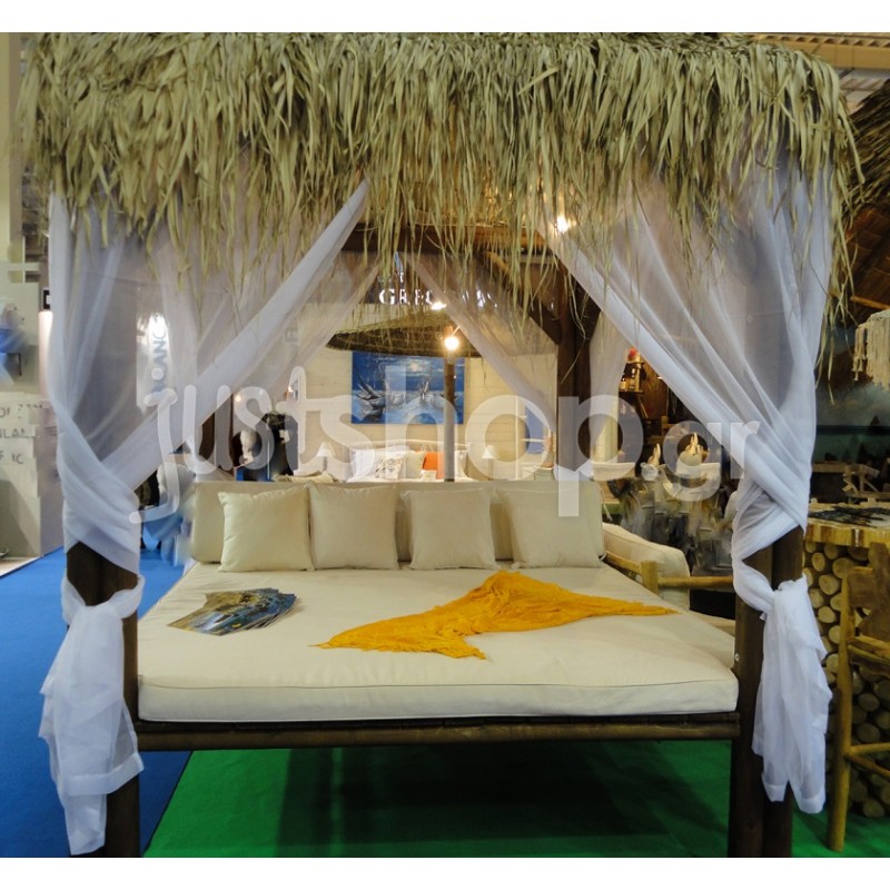 ONDAS Fun Palm - Day bed Ξύλινη οροφή με χόρτο -Περιλαμβάνει κουρτίνες ,αδιάβροχα μαξιλάρια ( 220χ220χ300)