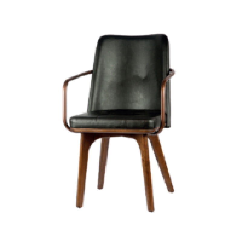 P 275  Καρέκλα ξύλινη  με μπράτσα - μαύρη δερματίνη - ​ Υ: 85 Β: 53 Μ: 54