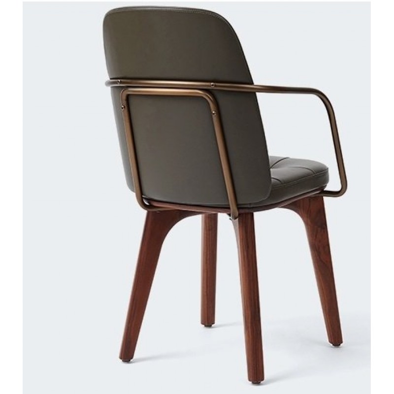 P 275  Καρέκλα ξύλινη  με μπράτσα - μαύρη δερματίνη - ​ Υ: 85 Β: 53 Μ: 54