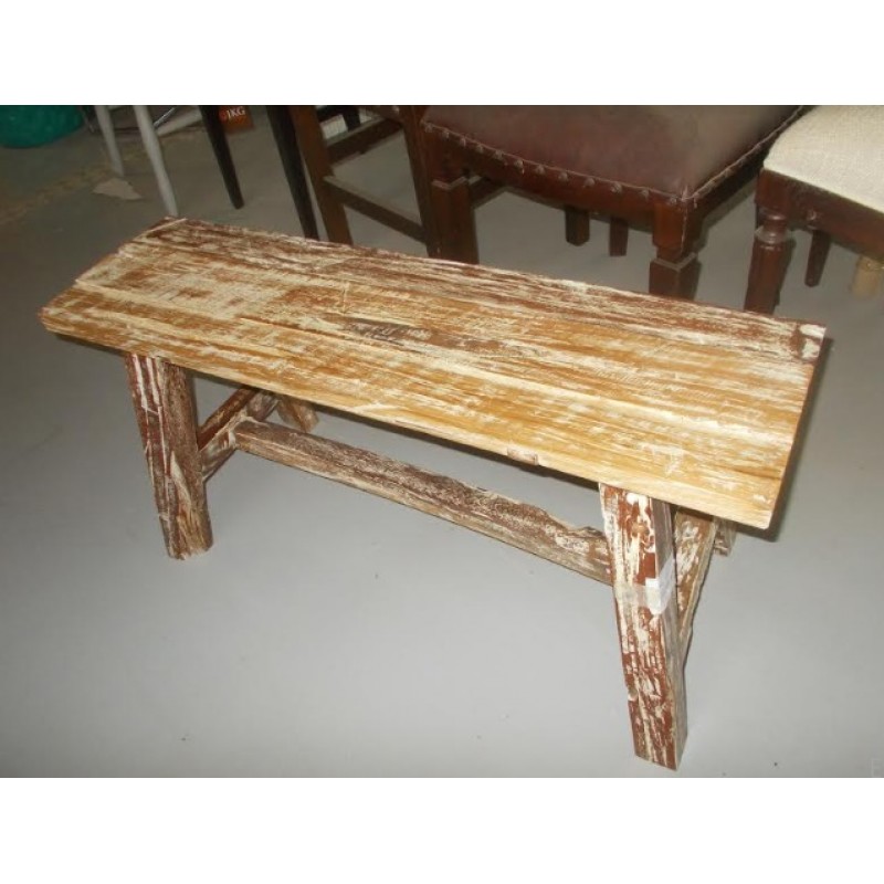 JΚ 131717 Παγκάκι μασίφ χειροποίητο ξύλινο από recycled wood white wash. 90Χ45χ25  cm