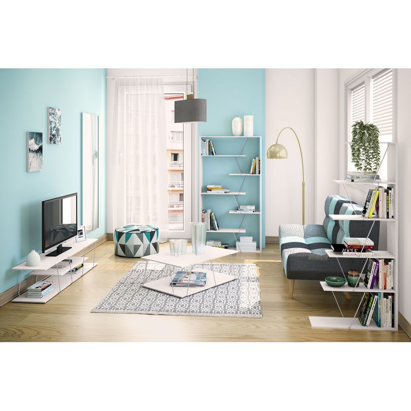 Βιβλιοθήκη TARS pakoworld  χρώμα λευκό με λεπτομέρειες χρωμίου 84x24x157εκ