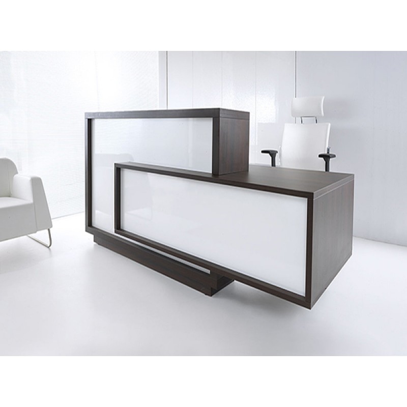 Kom Reception 6  -  Έπιπλο γραφείο reception - υποδοχής 180*60*110 cm  ( λευκό - καφε)