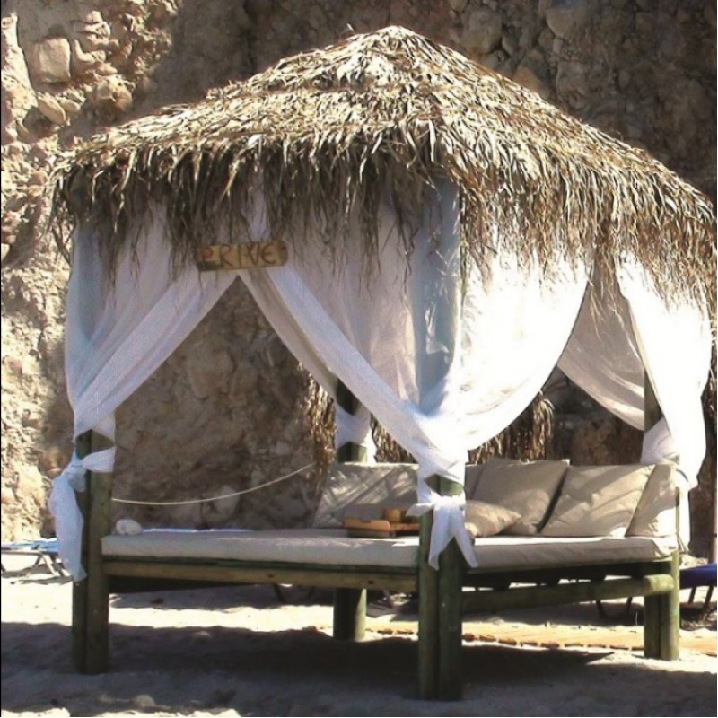 ONDAS Fun Palm - Day bed Ξύλινη οροφή με χόρτο -Περιλαμβάνει κουρτίνες ,αδιάβροχα μαξιλάρια ( 220χ220χ300)