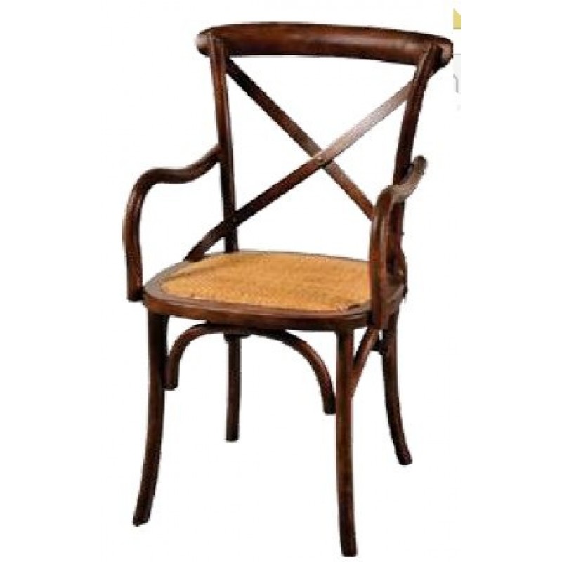 JKG XMSCB2008  Καρέκλα με μπράτσα ξύλινη από δρύ και ψάθα - 50 x 53 x 88 cm