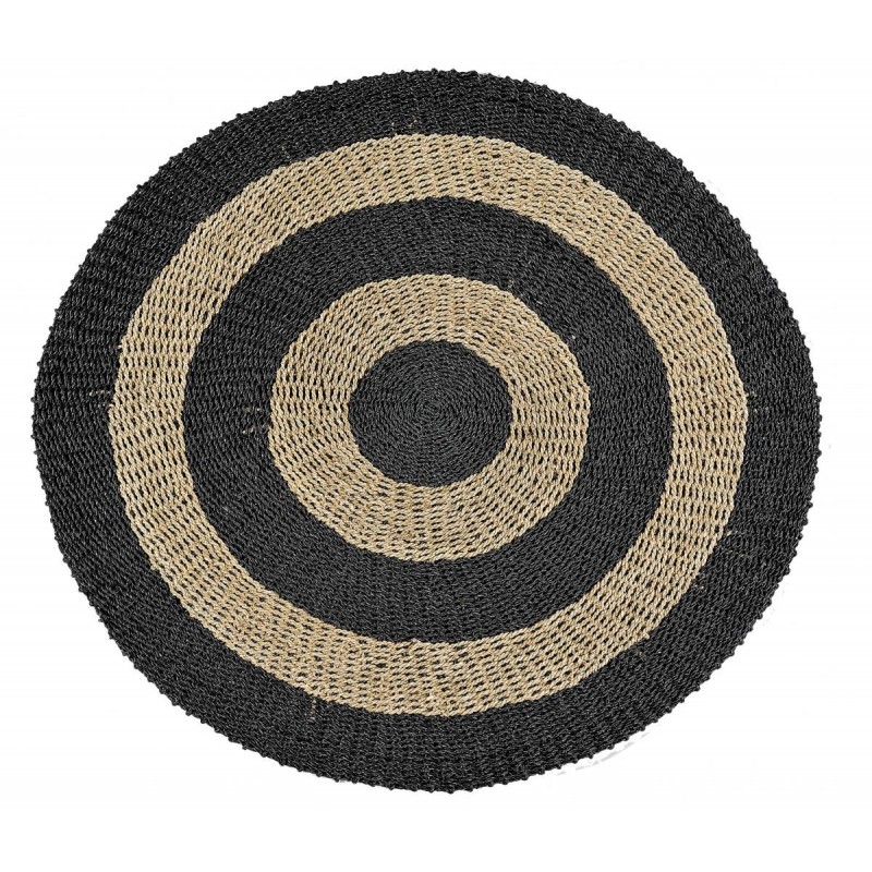 303593BL - Χειροποίητο χαλί από φυσικό ρατταν σε μαύρη και φυσική απόχρωση. Φ.1,20