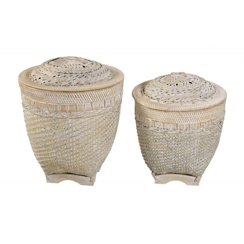 JK 302468  -Καλάθια ψαθινα σετ 2 τμχ σε φυσικό χρώμα ( μεγαλο 47χ50 μικρο 40χ36 cm )