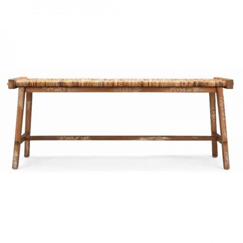 Παγκάκι φαγητού FLORES  Κωδικός: DBO 186  Ύψος: 47cm  Μήκος: 100cm Βάθος: 36cm   από ανακυκλωμένο ξύλο teak   και έδρα από twisted abaca 