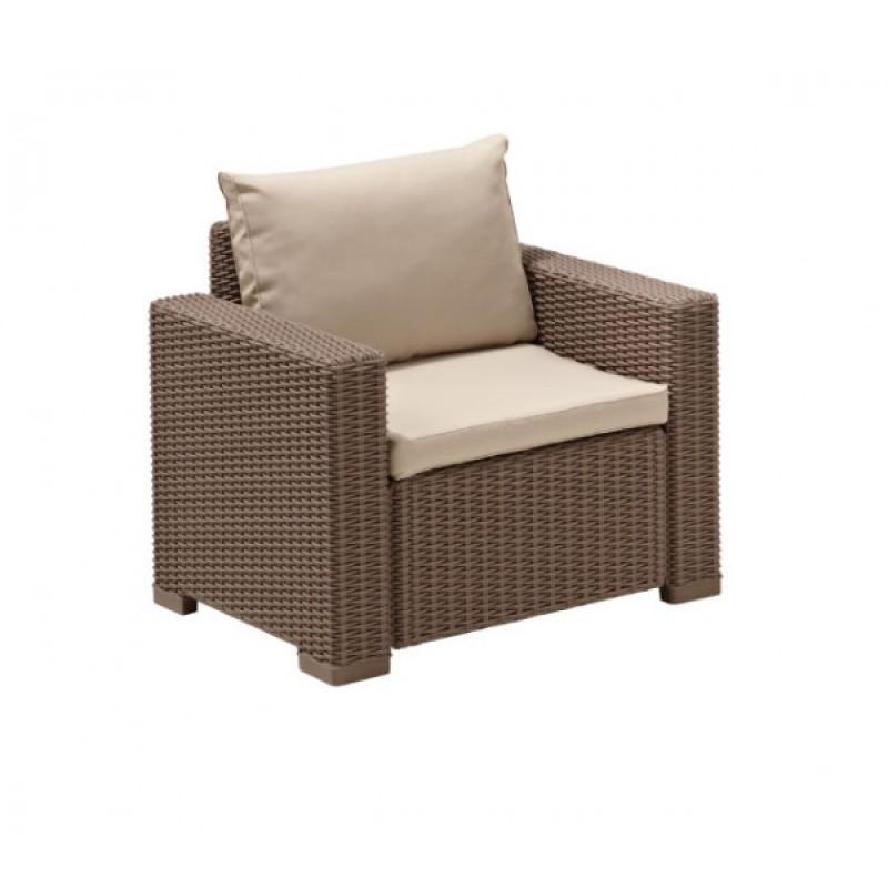 Πολυθρόνα California από πολυπροπυλένιο με cappucino round wicker πλέξη και μαξιλάρια 83 x 68 x 72