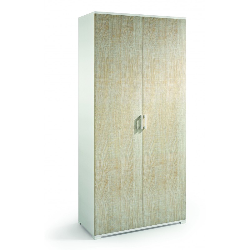 Ντουλάπα 2φυλλη με 4 ρυθμιζόμενα ράφια Λευκή - Δρυς - 90x45x195