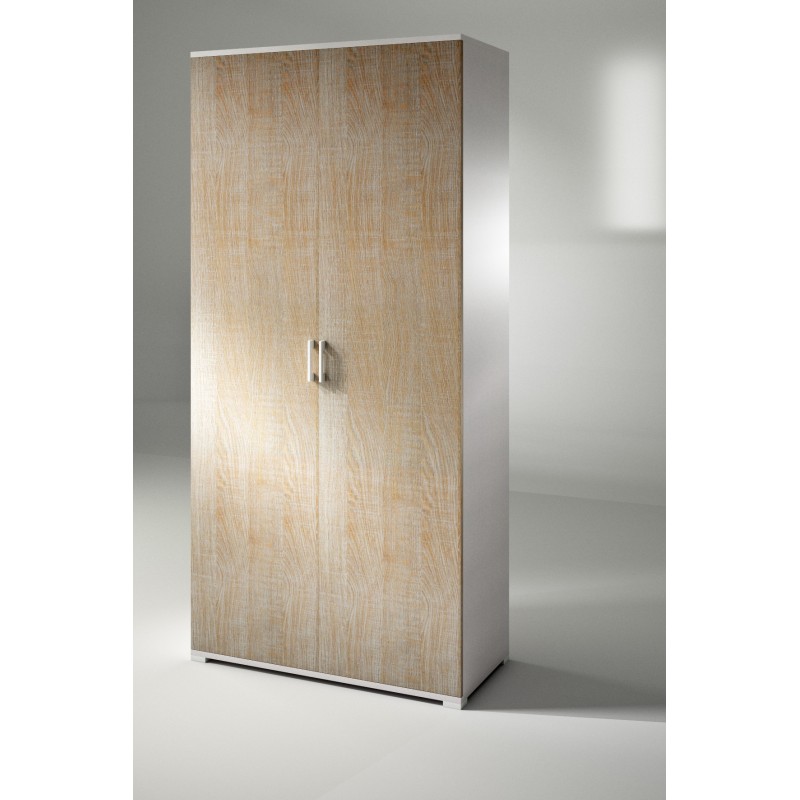 Ντουλάπα 2φυλλη με 4 ρυθμιζόμενα ράφια Λευκή - Δρυς - 90x45x195