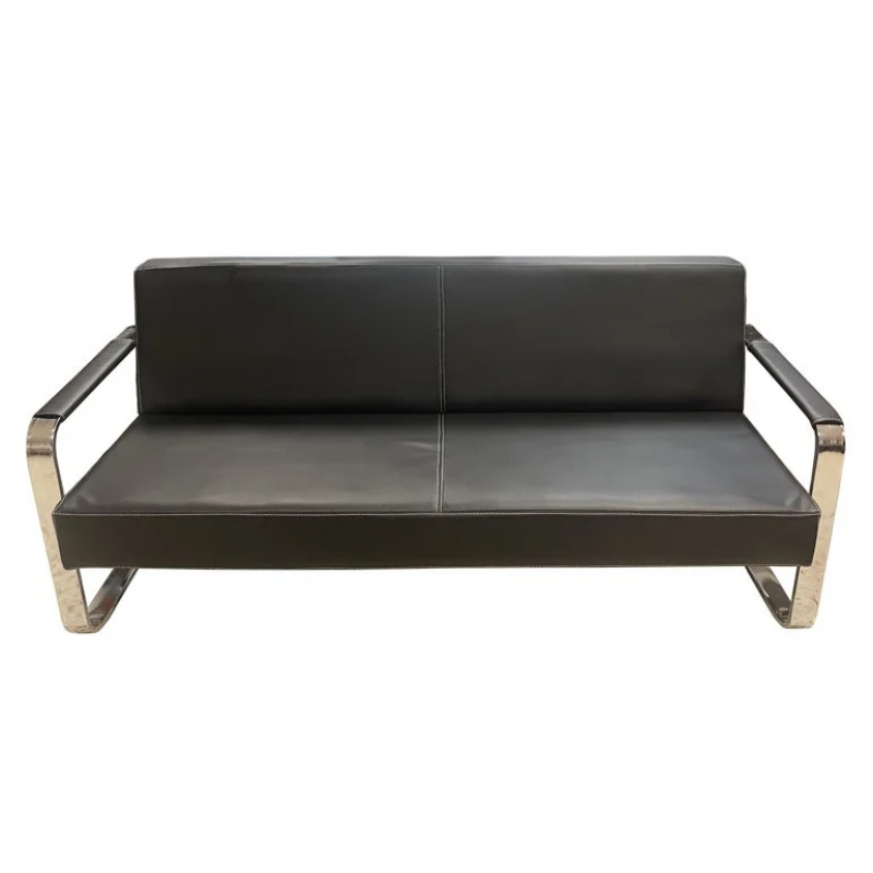 LIMOZ SOFA - Καναπές 3-θέσιος με σκελετό χρωμίου, μαύρη δερματίνη και λευκές ραφές.